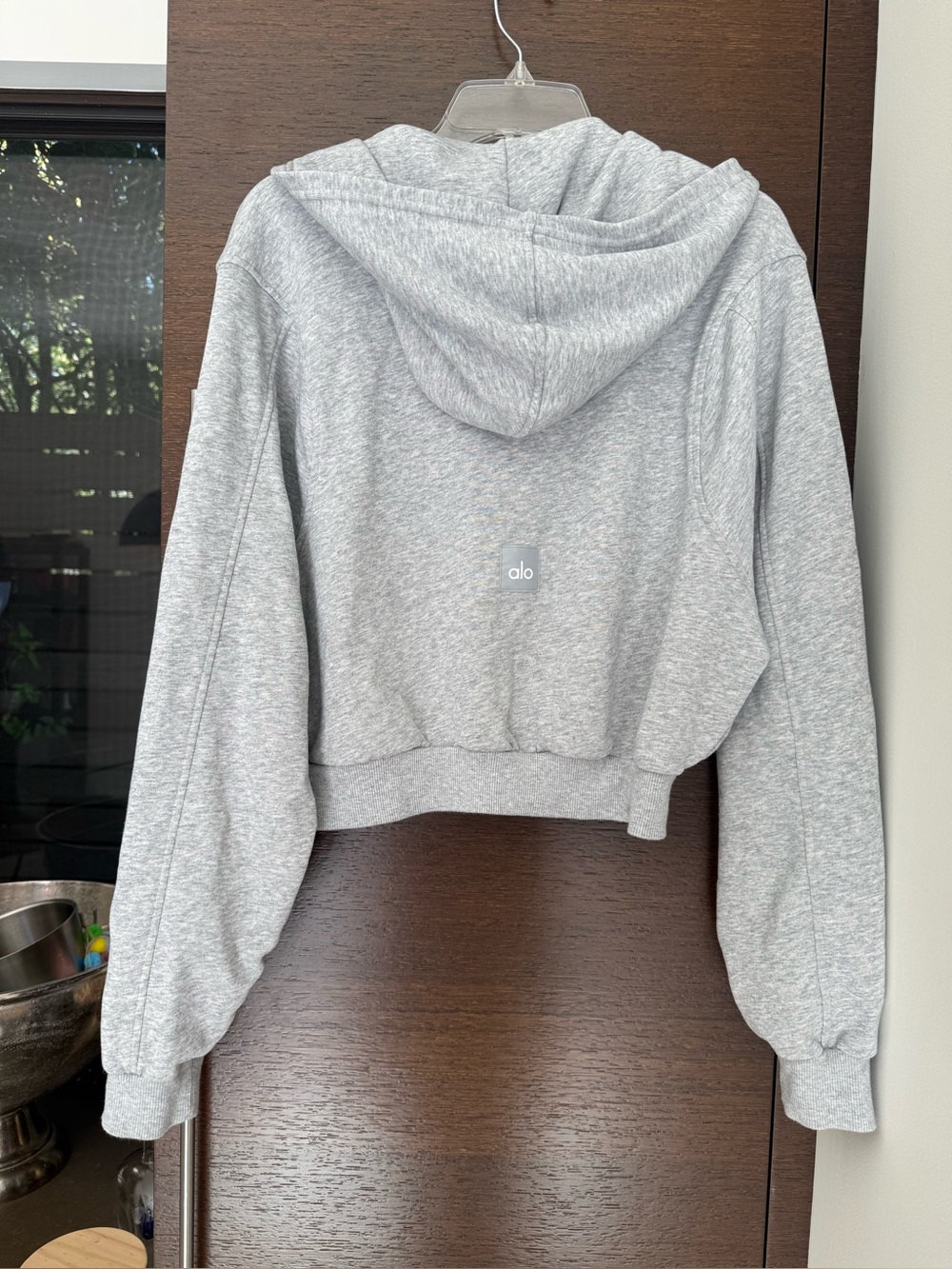 ALO Yoga Heather Gray Sweet Escape Zip Up Cropped Hoodie, Large